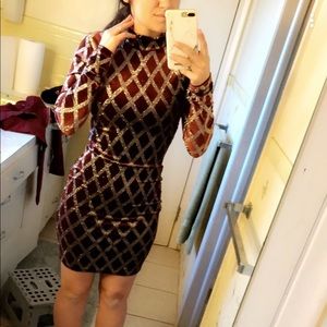 FashionNova Burgundy Velvet Glitter Dress